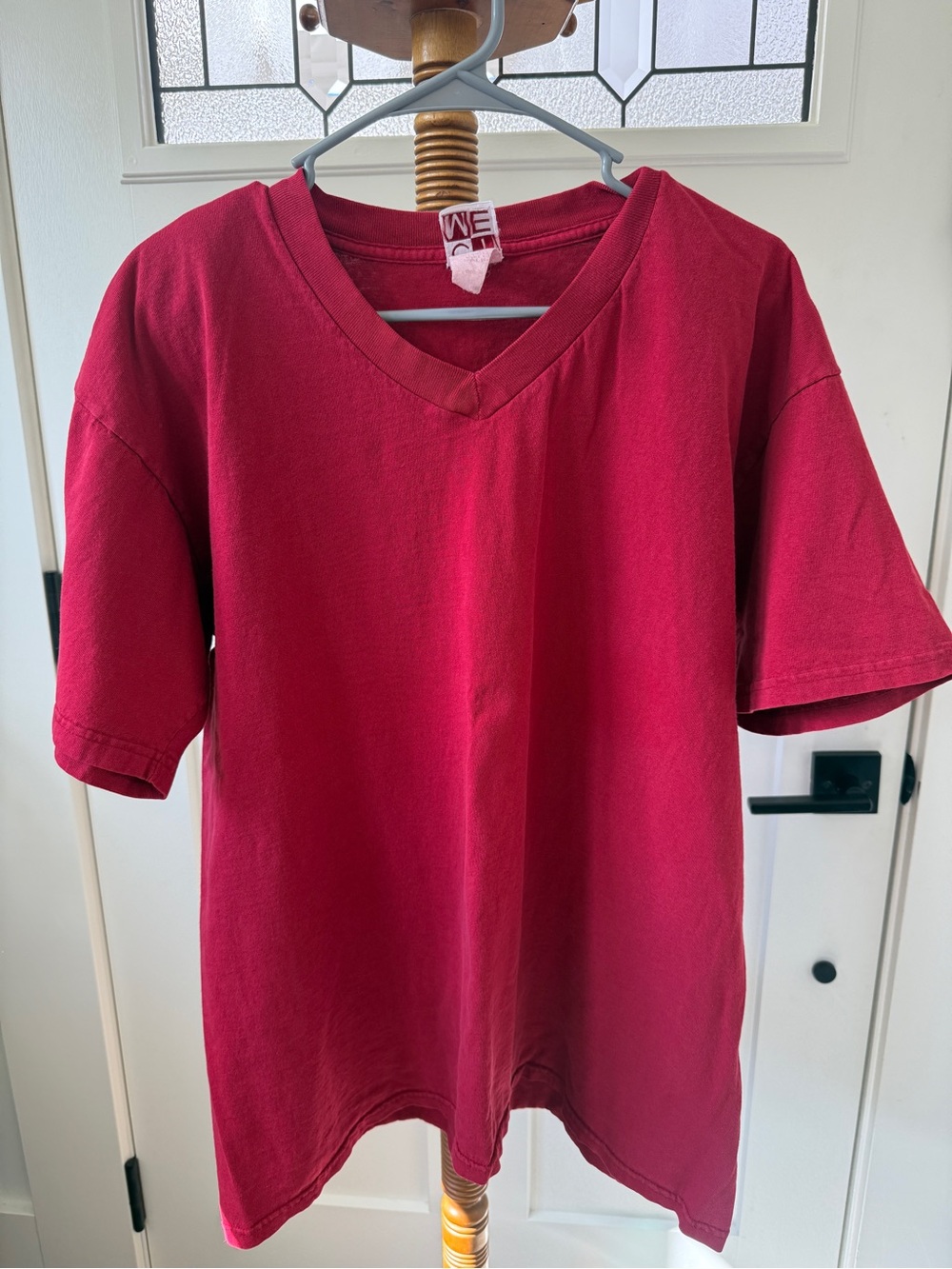 Vintage 1990’s- Women’s Large- V-Neck Short Sleeve Top - Deep Red